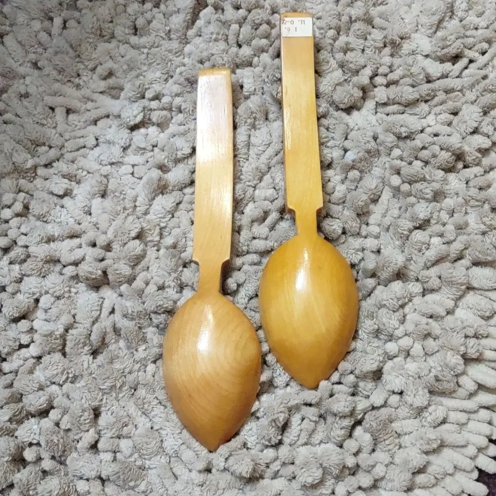 Vintage set of 2 Collectible‎ Russian Wood Hand carved Spoons Flower Design